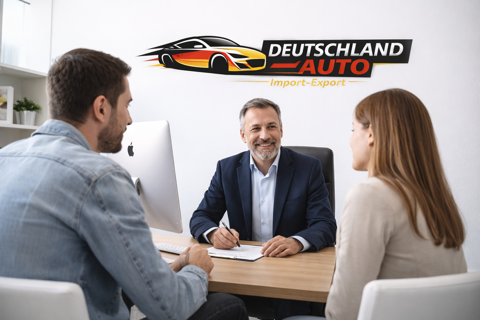 Conseiller Deutschland Auto accompagnant un couple de clients dans le choix de leur véhicule